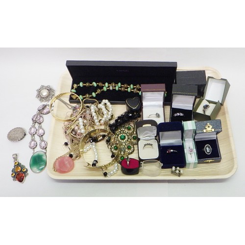 71 - Eight various stone set white metal dress rings; a vintage silver 