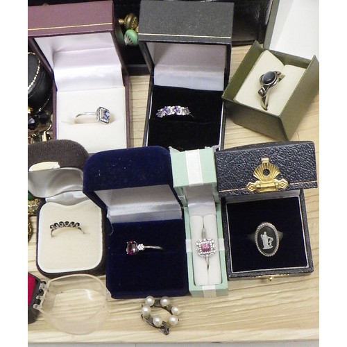 71 - Eight various stone set white metal dress rings; a vintage silver 