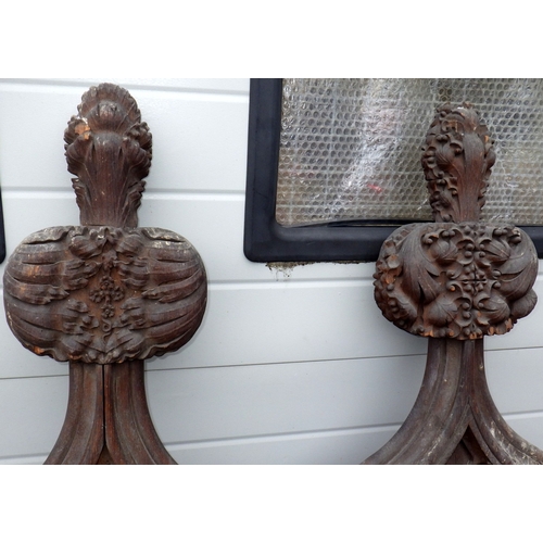 635 - A double sided carved oak panel, 181cm x 86cm two further panels and two end pieces, a/f missing pie... 