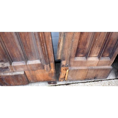 635 - A double sided carved oak panel, 181cm x 86cm two further panels and two end pieces, a/f missing pie... 