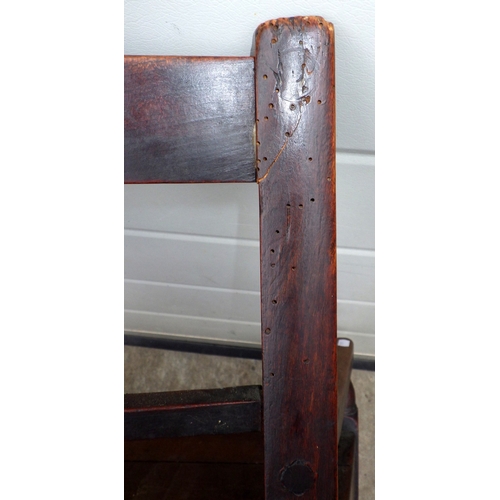 637 - A 19th cen provincial child's rocking chair, worm a/f