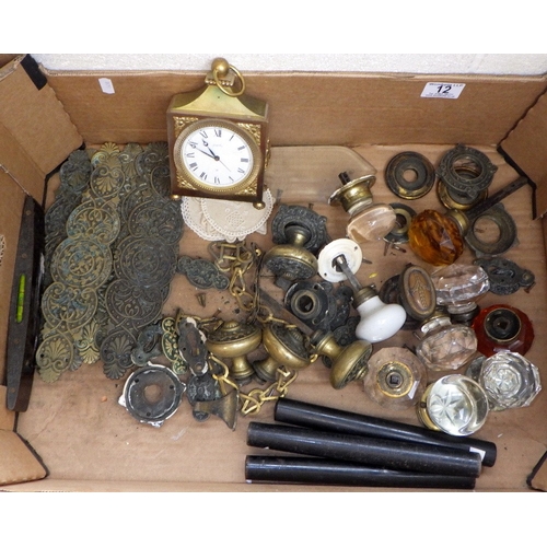 12 - A qty of door furniture, three Georgian rulers etc