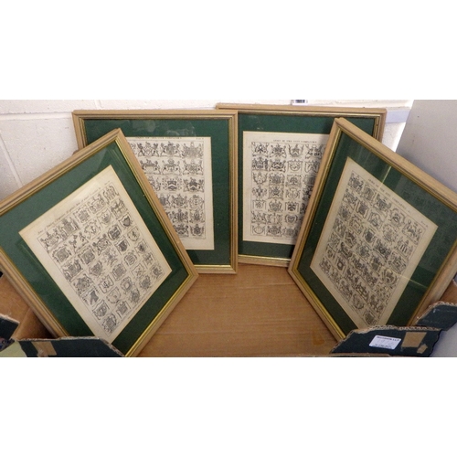 19 - An oval gilt framed portrait print of a young woman 'Stephanie', together with four framed Arms Of T... 