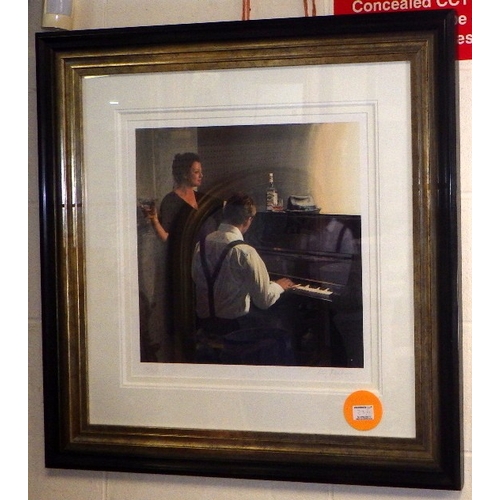 23 - A large Iain Faulkner signed print of a man playing the piano (132/195) together with a large decora... 