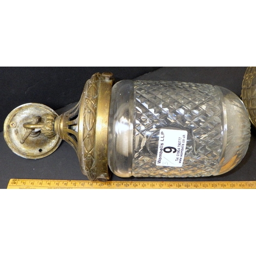 9 - A cut glass pendant light fitting together with two glass shades, one rim AF (3)