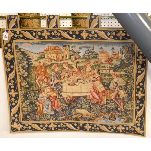 48 - Two Flemish style modern wall hangings and a similar narrow panel (3), largest 140 x 100cm
