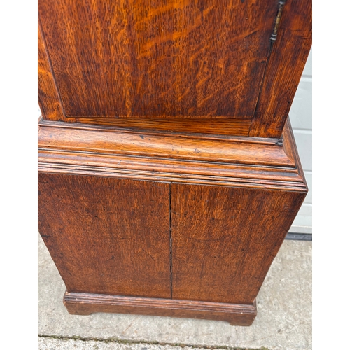 604 - A 19thC oak 8 day longcase clock, clutch arm broken