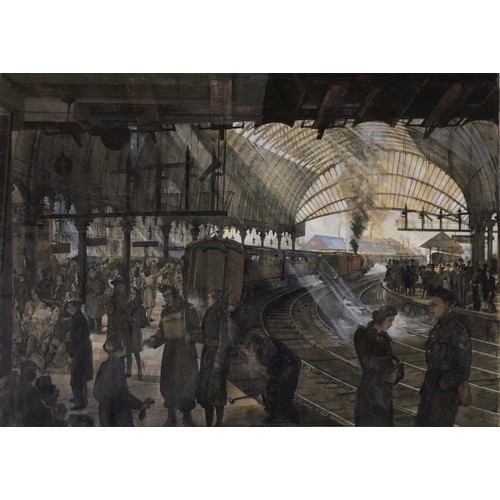 350 - Frederick Cecil Jones (Bradford-born artist 1891-1966): a military interest scene depicting troops e... 