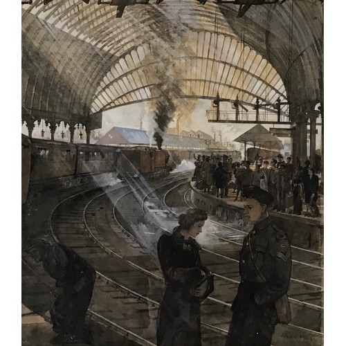350 - Frederick Cecil Jones (Bradford-born artist 1891-1966): a military interest scene depicting troops e... 