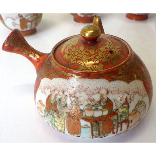 105 - A Japanese Kutani  teapot and four tea bowls AF