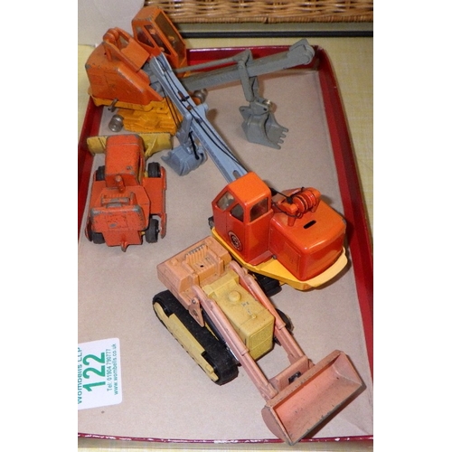 122 - Two Priestman playworn die cast plant vehicles and two Matchbox examples (4)