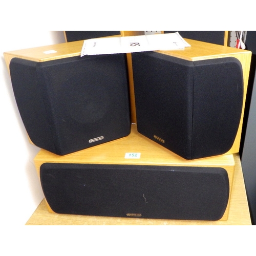 152 - A pair of floor standing Monitor Audio speakers together with three smaller speakers (5)