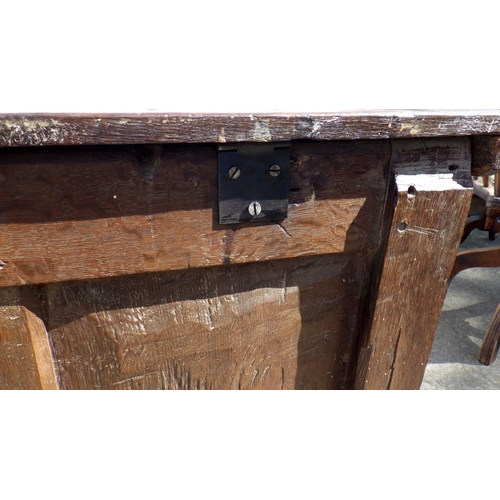 630 - A three panel oak coffer 112cm wide