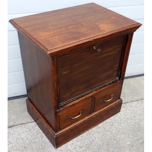 641 - An Edwardian oak secure cabinet with metal fall, 70cm wide, marks, ex Slaley Hall, Northumberland