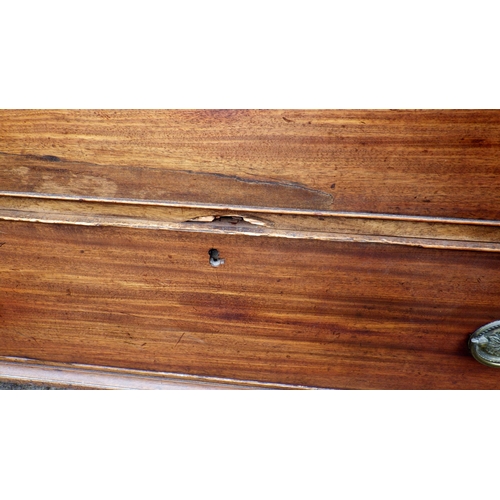 687 - A 19th cen mahogany chest on chest, some pressed brass handles worn through, 105cm wide, 190cm tall ... 