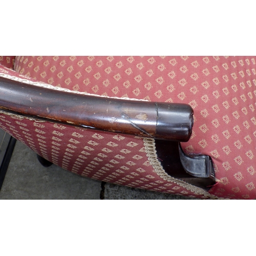 692 - An Edwardian upholstered salon suite on cabriole legs, some repairs (7)