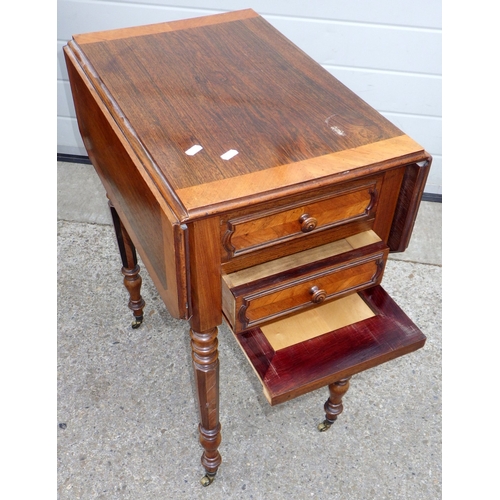 705 - A 19th cen rosewood drop leaf work table, marks, 55cm long