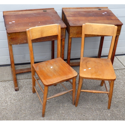 709 - Two school desks and two chairs (4)