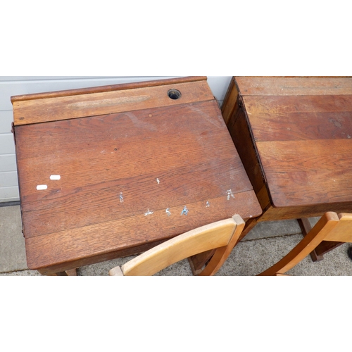 709 - Two school desks and two chairs (4)