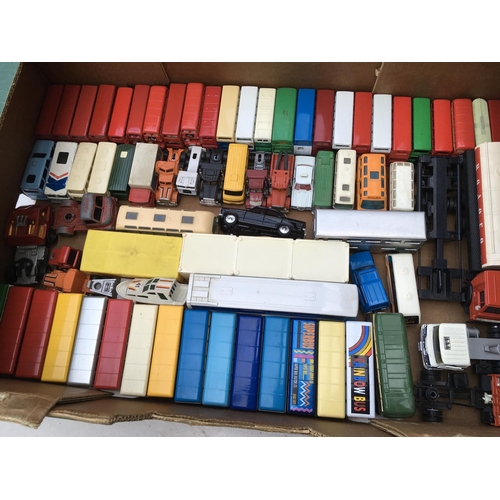 149 - A box containing a collection of loose Diecast vehicles including buses, coaches, vans, etc