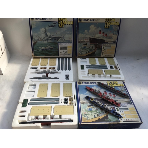 152 - Minic ships, 1:1200 scale , boxed Diecast, including Navel Harbour set, Ocean terminal set x2, of wh... 