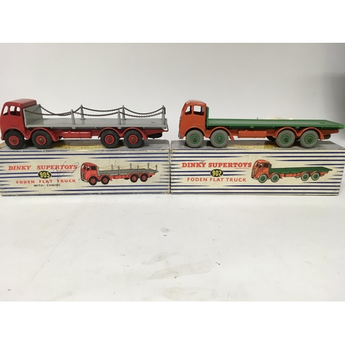 1972 - Dinky Supertoys, #902 Foden flat truck and #905 Foden flat truck with chains, boxed