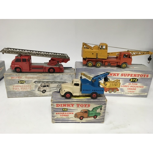 1980 - Dinky toys, #956 Turntable fire escape, #972 20 ton lorry mounted crane, Coles, and #430 Breakdown l... 