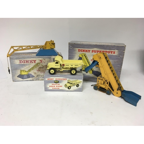 Dinky toys, #965 Euclid rear dump truck, #752 Goods yard crane and