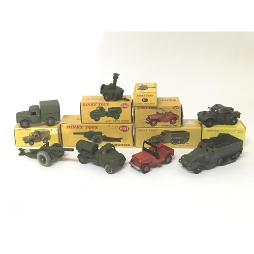 2045 - Dinky toys, Military vehicles, #822 Half track, #693 7.2 howitzer, #643 Army water tanker, #405 Univ... 
