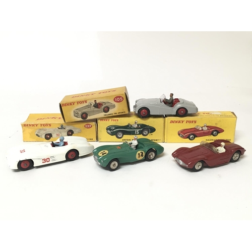 2050 - Dinky toys, #506 Aston Martin DB2 sport, #22A Maserati sport 2000, #237 Mercedes Benz racing car and... 