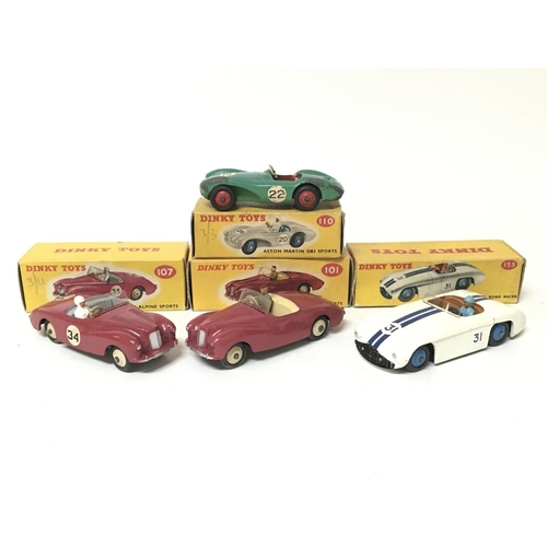2053 - Dinky toys, #101 Sunbeam Alpine sports, #133 Cunningham C-5R road racer, #107 Sunbeam Alpine sports ... 