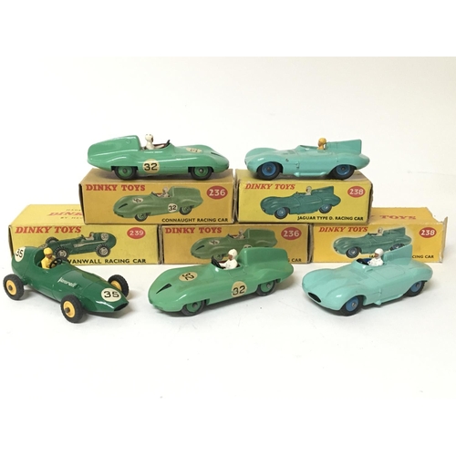 2055 - Dinky toys, #239 Vanwall racing car, #238 Jaguar type D racing cars x2 and #236 Connaught racing car... 