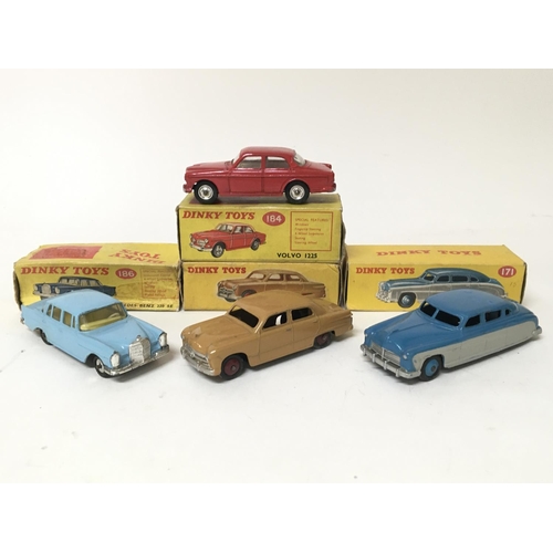 2063 - Dinky toys, #184 Volvo 1225, #186 Mercedes Benz 220SE, #171 Hudson  Commodore sedan and #170 Ford Fo... 
