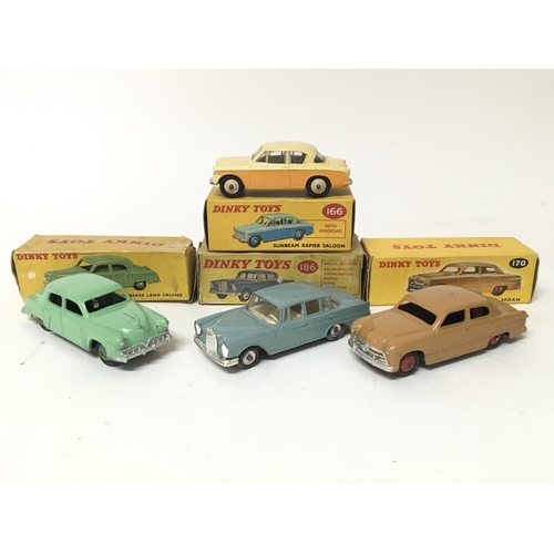 2065 - Dinky toys, #170 Ford Fordor sedan, #166 Sunbeam rapier saloon, #186 Mercedes Benz 220SE and #172 St... 