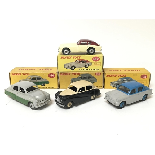 2070 - Dinky toys, #164 Vauxhall Cresta saloon, #161 Austin Somerset saloon, #167 AC Aceca coupe and #175 H... 
