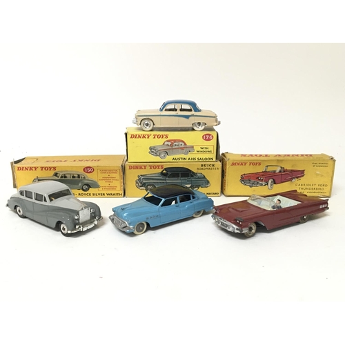 2075 - Dinky toys, #150 Rolls Royce silver wraith, #555 Ford Thunderbird cabriolet, #176 Austin A105 saloon... 