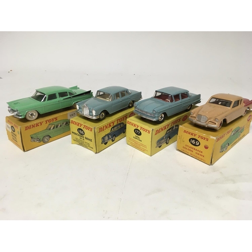 2077 - Dinky toys, #169 Studebaker Golden hawk, #177 Opel Kapitan, #186 Mercedes Benz 220SE and #191 Dodge ... 