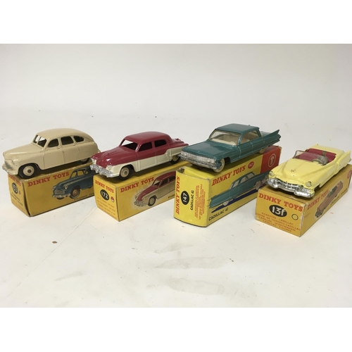 2078 - Dinky toys, #153 Standard Vanguard saloon, #172 Studebaker land cruiser, #147 Cadillac 62 and #131 C... 