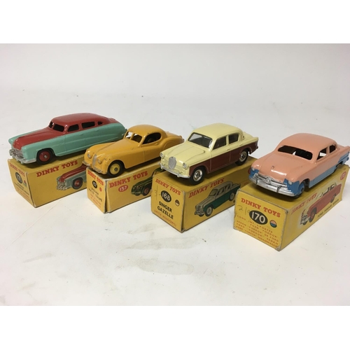2079 - Dinky toys, #171 Hudson Commodore sedan, #157 Jaguar XK120 coupe, #168 Singer Gazelle and #170 Ford ... 