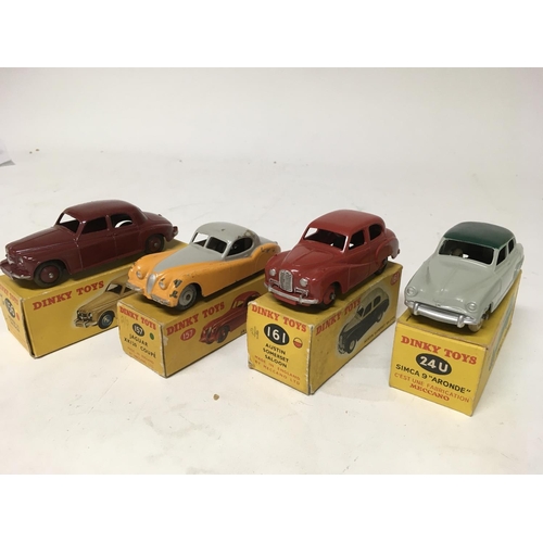 2081 - Dinky toys, #156 Rover 75 saloon, #157 Jaguar XK120 coupe, #161 Austin Somerset saloon and #24U Simc... 