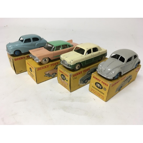 2084 - Dinky toys, #40J Austin Somerset saloon, #178 Plymouth plaza, #162 Ford Zephyr saloon and #181 Volks... 