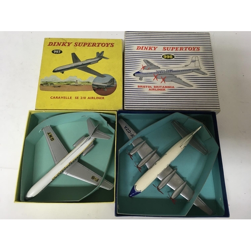 2092 - Dinky Supertoys, #997 Caravelle SE210 airliner and #998 Bristol Britannia airliner, boxed