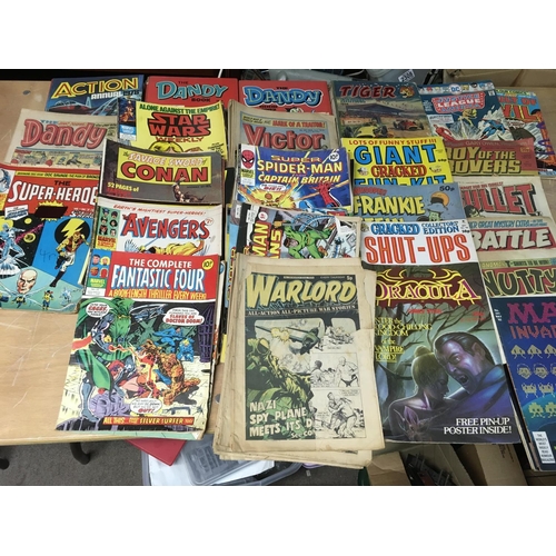 2311 - A box containing a collection of UK comics, including Marvel Superheroes, Avengers, Spider-Man and S... 