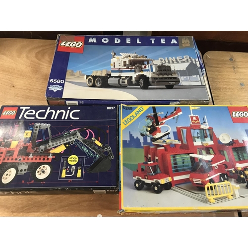 2338 - Lego sets , boxed, unchecked, sets Model team #5580, Technic #8837 and #6389 Fire station