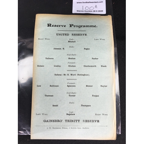 100A - 1908/09 Sheffield United Reserves v Gainsborough Trinity Football Programme: Very good condition ex ... 