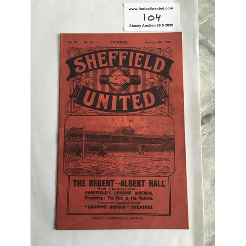 104 - 32/33 Sheffield United v Sheffield Wednesday Football Programme: Excellent condition dated 4 2 1933.... 