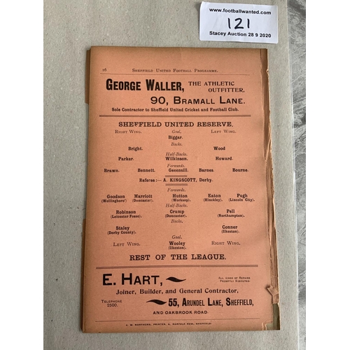 121 - 1900/1901 Sheffield United Reserves v Rest Of League Football Programme: 16 pager ex bound with spin... 