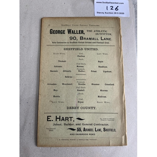 126 - 1900/1901 Sheffield United V Derby County Football Programme: 16 pager ex bound with completely spli... 