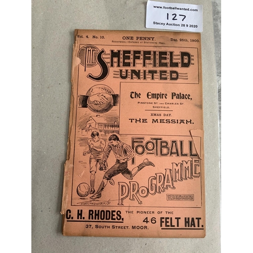 127 - 1900/1901 Sheffield United v Everton Football Programme: 14 pager ex bound with completely split spi... 