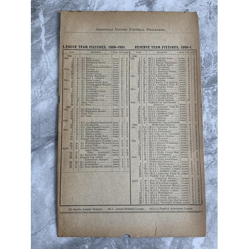 129 - 1900/1901 Sheffield United Reserve Football Programmes: 4 pagers ex bound v Wombwell Rushden and Wor... 